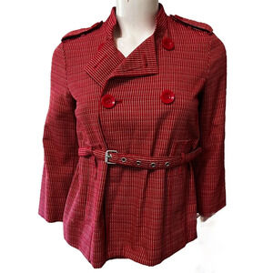 Marc Jacobs Red Tweed Cropped Belted Jacket Sz S